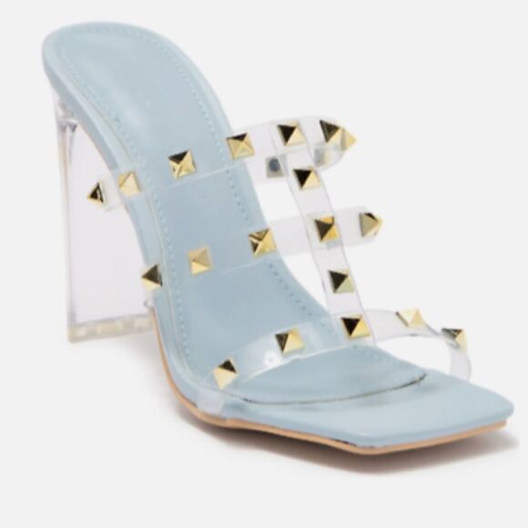 Wild Diva Lounge Studded Clear Strap Light Blue Sandal - Picture 1 of 4